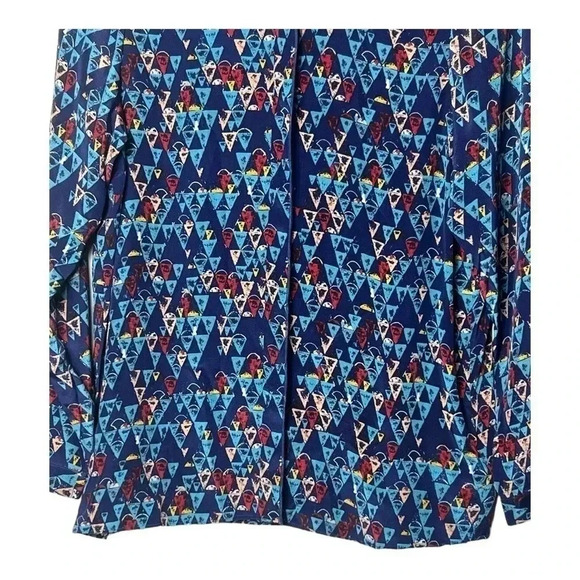 1616. UNITED BAMBOO‎ X MADEWELL 100% SILK FLORAL MOTIF DAMASK BATIK BLUE TOP XSM - Picture 5 of 10